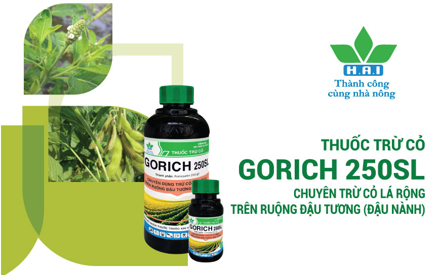 THUỐC TRỪ CỎ GORICH 250SL CHUYÊN TRỪ LÁ RỘNG TRÊN RUỘNG ĐẬU TƯƠNG (ĐẬU NÀNH)